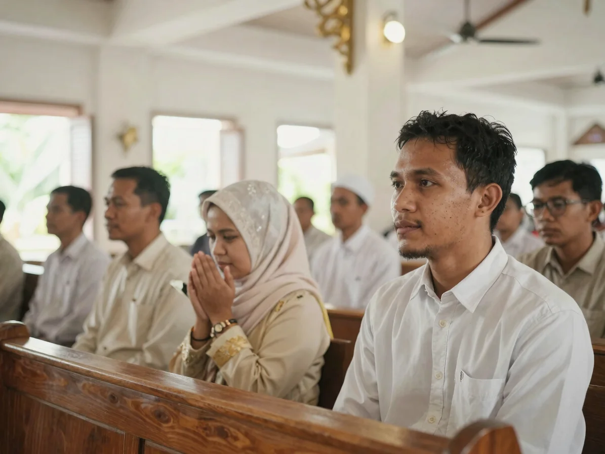 Umat paroki berkegiatan bersama di halaman gereja, suasana kekelu